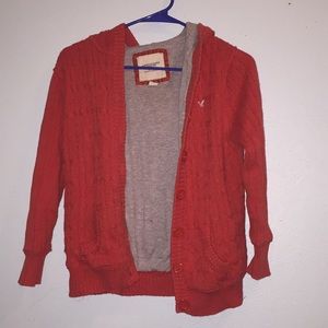 Red hooded AEO cardigan